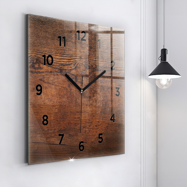 Square glass wall clock Old wood
