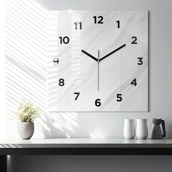 Square glass wall clock Decorative marble