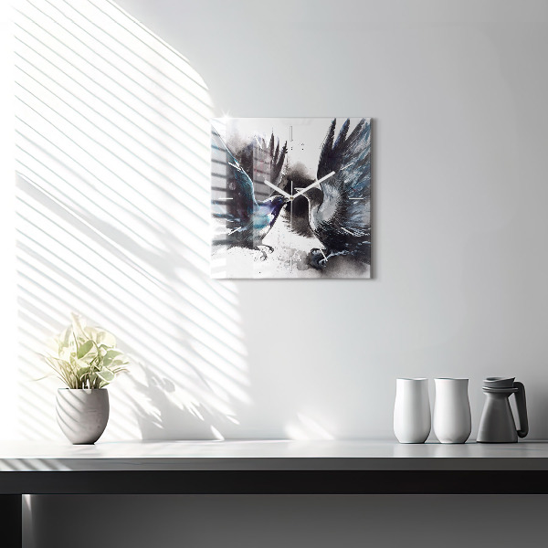 Square glass wall clock Painted Birds