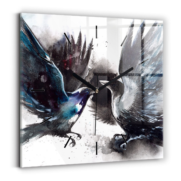 Square glass wall clock Painted Birds