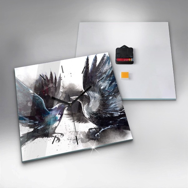 Square glass wall clock Painted Birds