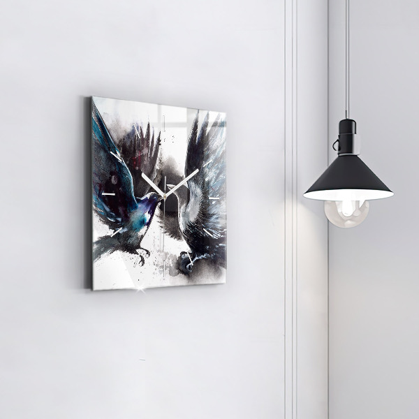 Square glass wall clock Painted Birds