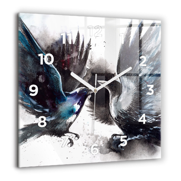 Square glass wall clock Painted Birds