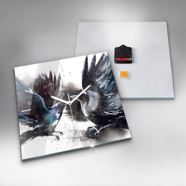 Square glass wall clock Painted Birds