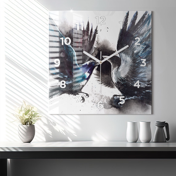 Square glass wall clock Painted Birds