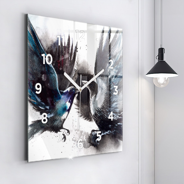 Square glass wall clock Painted Birds