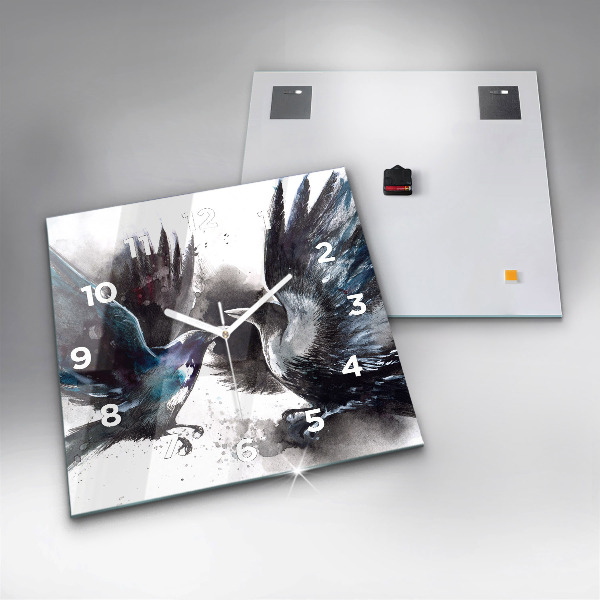 Square glass wall clock Painted Birds