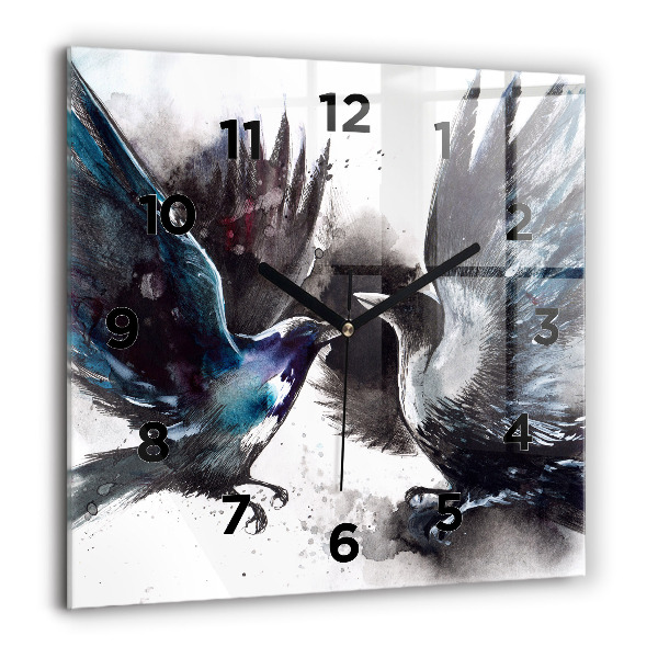 Square glass wall clock Painted Birds