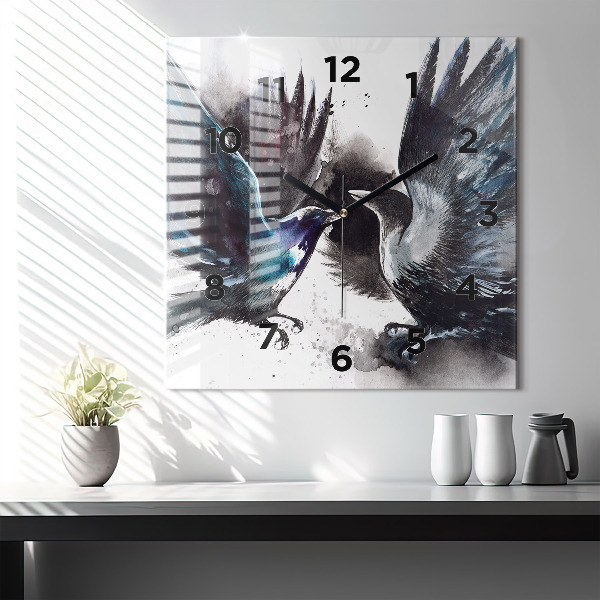 Square glass wall clock Painted Birds