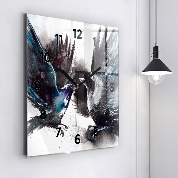Square glass wall clock Painted Birds