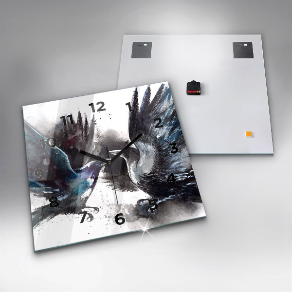 Square glass wall clock Painted Birds
