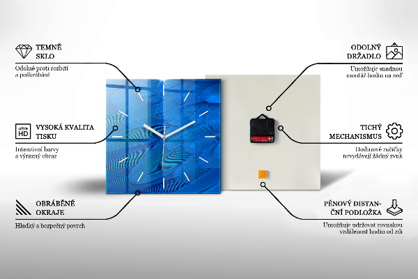 Square glass wall clock Painted Birds