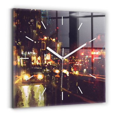 Square glass wall clock Painted city