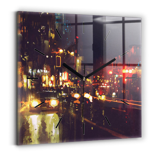 Square glass wall clock Painted city