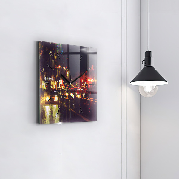 Square glass wall clock Painted city