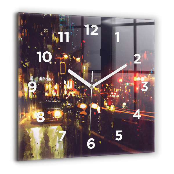 Square glass wall clock Painted city