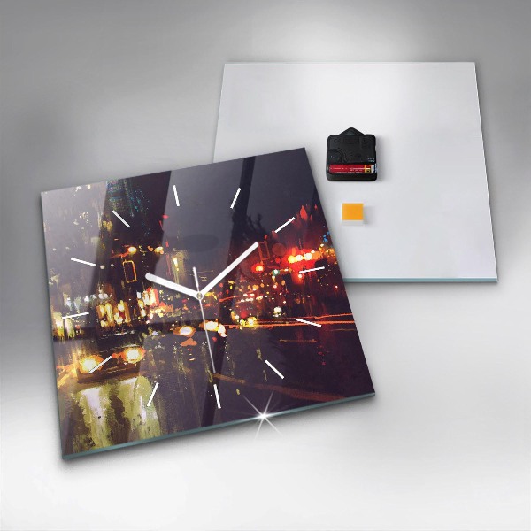 Square glass wall clock Painted city
