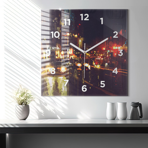 Square glass wall clock Painted city