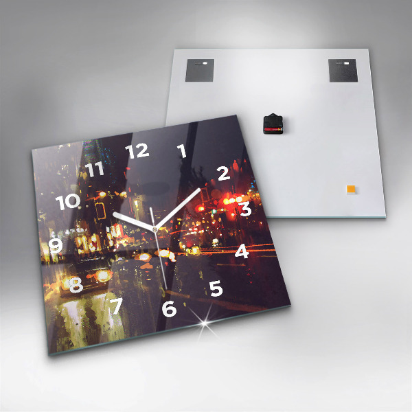 Square glass wall clock Painted city