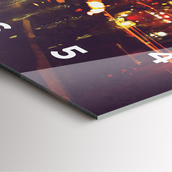 Square glass wall clock Painted city