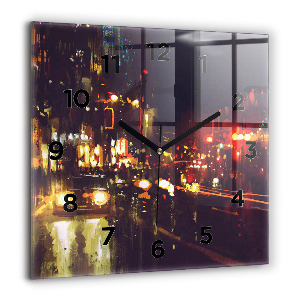 Square glass wall clock Painted city