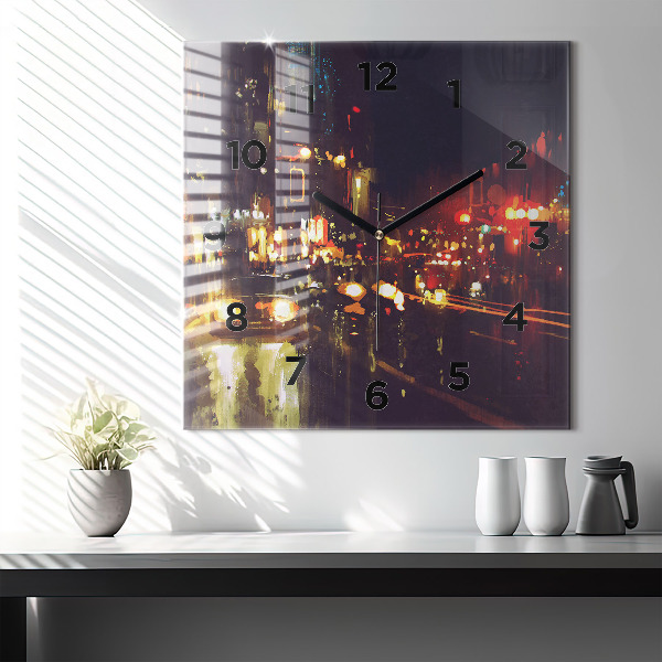 Square glass wall clock Painted city