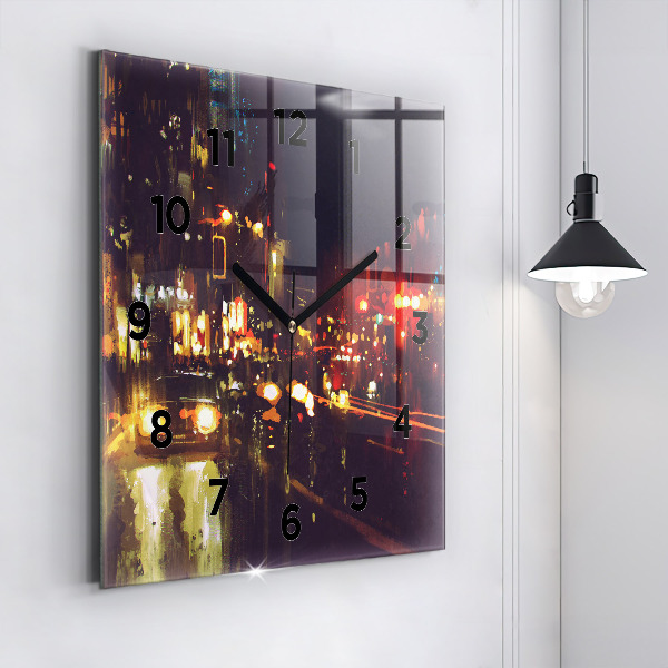 Square glass wall clock Painted city