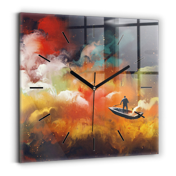 Square glass wall clock Abstract painting