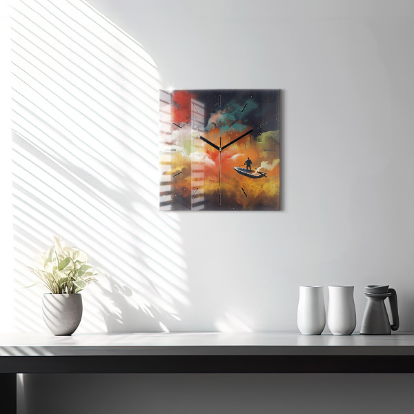 Square glass wall clock Abstract painting
