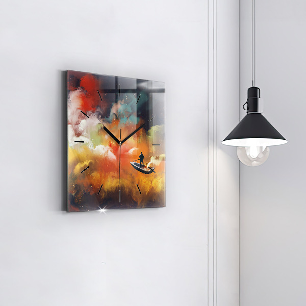 Square glass wall clock Abstract painting