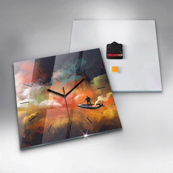 Square glass wall clock Abstract painting