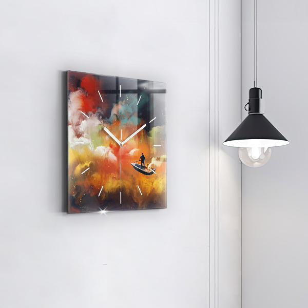 Square glass wall clock Abstract painting