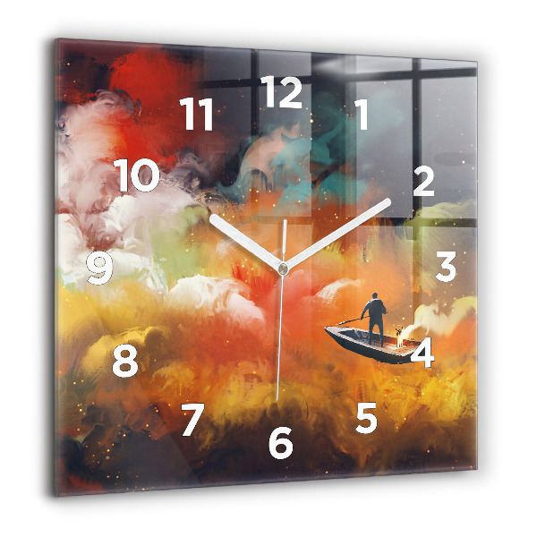 Square glass wall clock Abstract painting