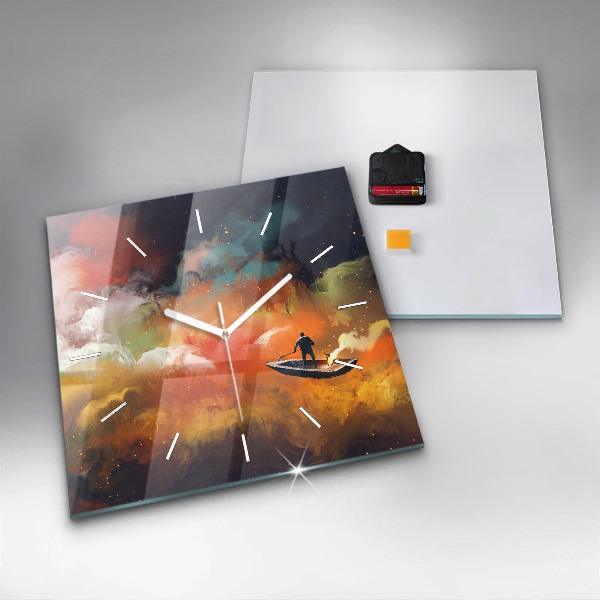 Square glass wall clock Abstract painting