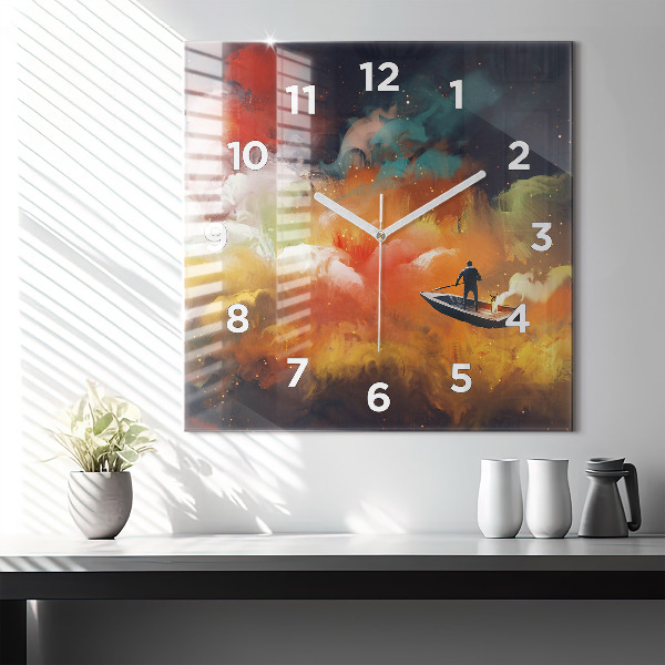 Square glass wall clock Abstract painting