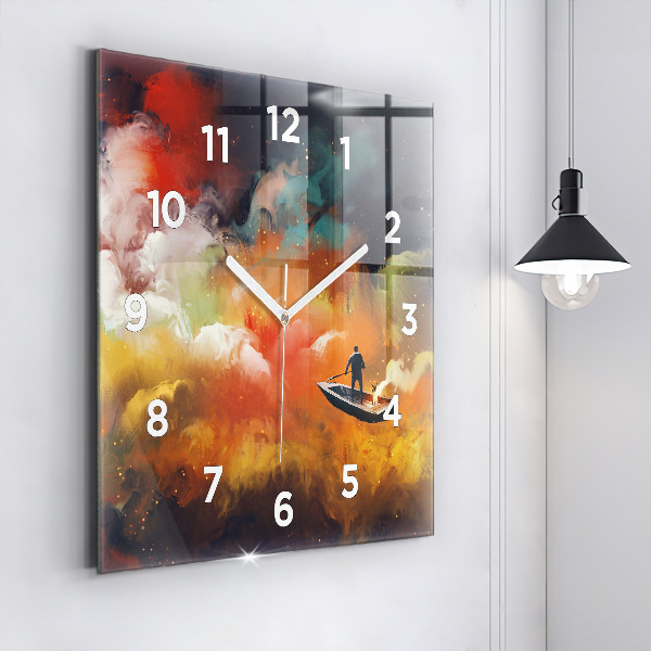 Square glass wall clock Abstract painting