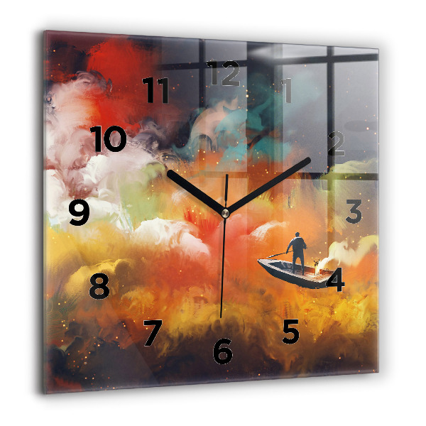 Square glass wall clock Abstract painting