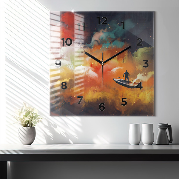 Square glass wall clock Abstract painting
