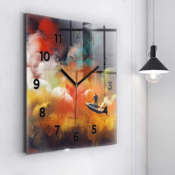 Square glass wall clock Abstract painting