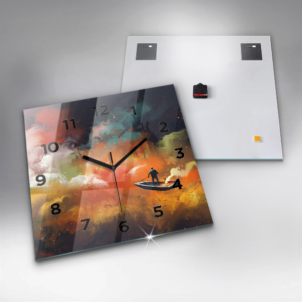 Square glass wall clock Abstract painting