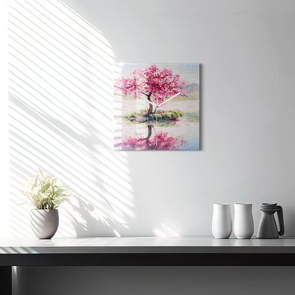 Square glass wall clock Tree Mosaic