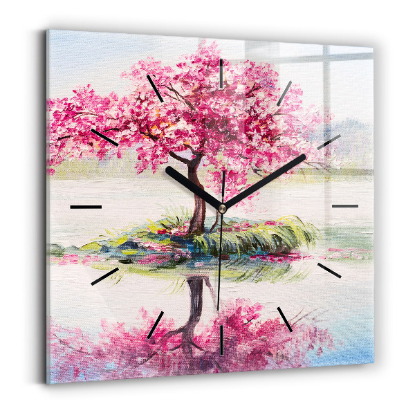 Square glass wall clock Tree Mosaic