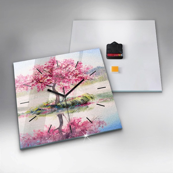 Square glass wall clock Tree Mosaic