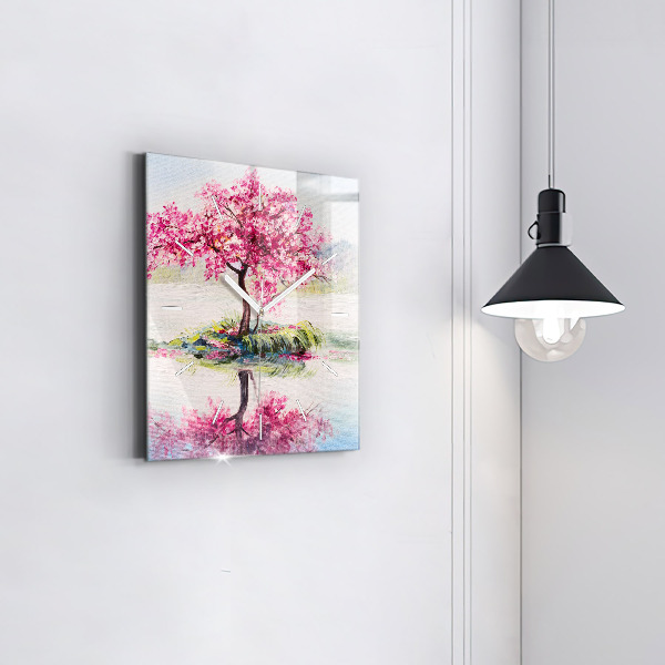 Square glass wall clock Tree Mosaic
