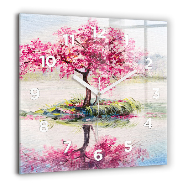 Square glass wall clock Tree Mosaic