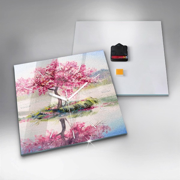 Square glass wall clock Tree Mosaic