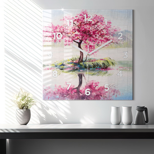 Square glass wall clock Tree Mosaic