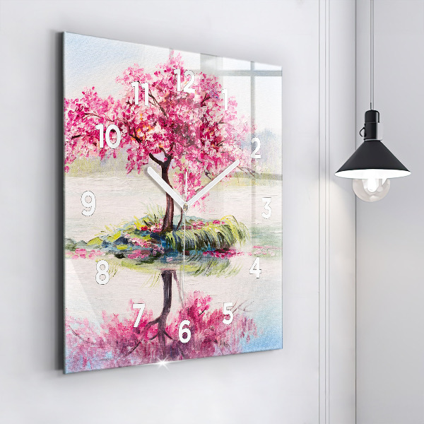 Square glass wall clock Tree Mosaic
