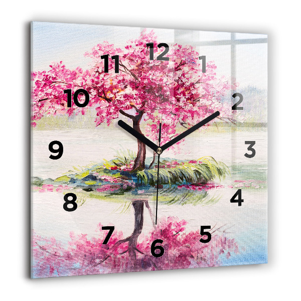 Square glass wall clock Tree Mosaic