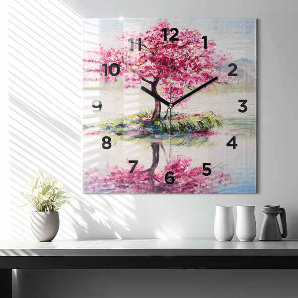 Square glass wall clock Tree Mosaic